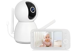Wqplo Moniteur bébé 5 Pouces Caméra 1080P Écran HD 720P pivotant à 360° Conversation bidirectionnelle Double Zoom Vision Nocturne 10 berceuses incluses