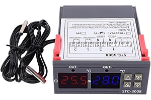 BOABY Thermostat Numérique, Contrôleur De Température Réglable Stc-3008 Thermostat Intelligent Micro-Ordinateur Tem Control Monitor Avec Double Affichage Double Capteur De Sonde NTC(12v)