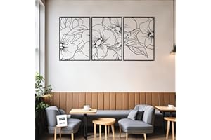 DETENE 3 Piezas Decoracion Pared Metal Negro Decoración de pared Minimalista Arte Decoración pared de Metal Flores para Dormitorio Sala Estar Baño Galería