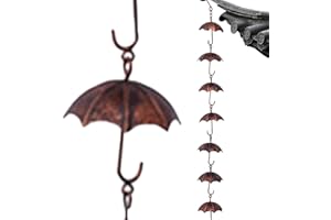 Obelunrp Rain Chains for Gutters, 1m Metal Hanging Rain Catchers with 8 Umbrella Cups, Rustproof Decorative Garden Hanging Ornaments, Chains for Outside Downspout