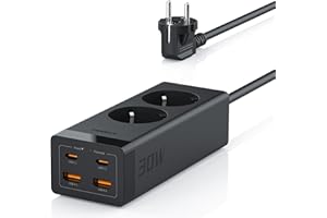 ‎TESSAN TESSAN 30W Listwa zasilające z USB C, GaN USB-C ładowanie szybkie 2 porty, przedłużacz 2 m i ochrona przed przepięciami, 3600W do biura