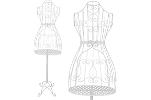 PrimoLiving Maniquí de Metal Mila en Blanco - con Compartimento y Espacio de Almacenamiento - Maniquí Vintage - Ideal como Maniquí Femenino para Escaparates o Perchero de Ropa