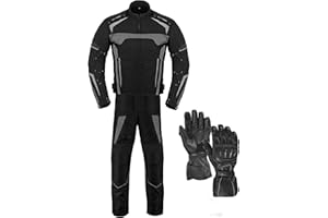 REXTEK Motorbike Suit with Gloves Armoured 2 Piece Suit Motorcycle Motorbike Waterproof Suit Jacket with Trouser Gloves CE Armour All Weather for Mens