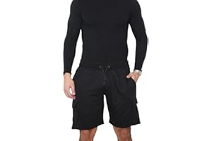WJL WHISPERING JONES LONDON Mens Fleece Cargo Shorts Combat Jogging Elasticated Waist Stretch Plain Gym Knee Length Jersey Pants Zip Pockets M to 6XL