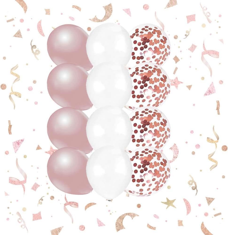 Patladı Gitti 12 inc Rose Gold Beyaz Konfetili 10 Adet