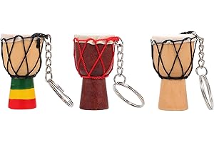 HOMSFOU Lot de 3 porte-clés en forme de djembe en bois africain pour percussions - Mini instrument de percussion, à main, d'anniversaire, Couleur assortie, (D3520II16YN0O)