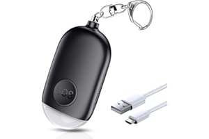 KIMFLY Persönlicher Alarm Schlüsselanhänger, Aufladbar Taschenalarm Panikalarm 130dB Laut Selbstverteidigung Sirene mit LED Lampe für Frauen Kinder Mädchen und ältere Menschen (Schwarz)