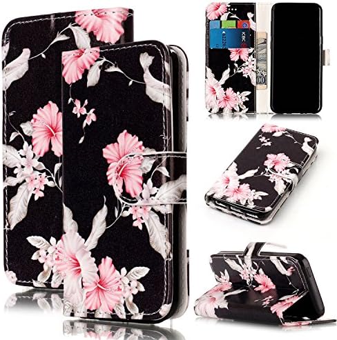 For Samsung Galaxy J3 2017 Marble Case, Galaxy J3 2017 Wallet Case, Sunroyal Creative Marble Stone Texture PU Leather Wallet Magnetic Closure Card Pockets Kickstand Feature Ultra Slim Flip Full Body Protective Case Cover for Samsung Galaxy J3 2017 - Red Flower