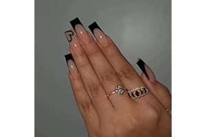 AGASAR 24pcs French False Nails Black Tip Stick on Nails Square Press on Nails Removable Glue-on Nails Full Cover Fake Nails Women Girls Nail Art Accessories