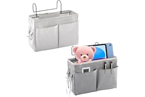 Skibetfo 2 Pack Bedside Hanging Storage Organiser - Large Capacity Bedside Pocket Tidy for Dormitory, School Bunk Bed (Grey+White)
