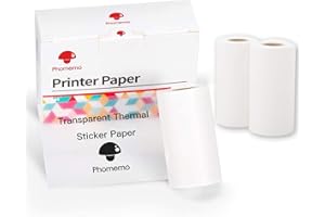 Phomemo Papier - M02/M02pro/M02S/M03/M03AS/M04S/M04AS Papier, Transparent Papier Autocollant de 53mmx3.5m, 3 Rouleaux