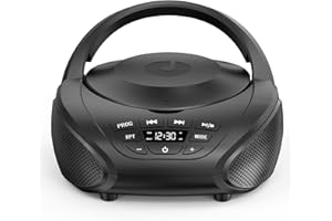 Gueray Reproductor de CD Portátil Boombox Radio CD Compacto con Altavoces Estéreo Radio FM Entrada AUX 3.5 mm Jack para Auriculares y Pantalla LCD para Interiores Exteriores Viajes (Negro)