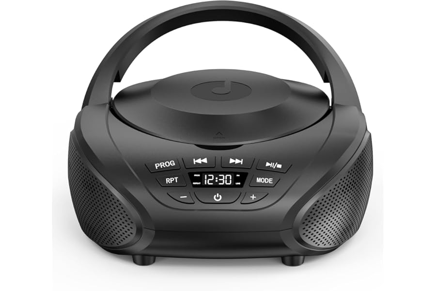 Gueray Portable CD Player Boombox Compact CD Boombox with Stereo Speakers FM Radio 3.5mm AUX Input and Headphone Jack LCD Display for Indoors, Outdoors, Travel & Audiobooks