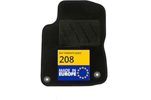DBS - Tapis de Voiture sur Mesure - Adapté à Votre Peugeot 208 (03/2012-09/2019) - Antidérapant : Clips de Fixations et Scratch - Tapis de Sol conducteur - Moquette - Noir