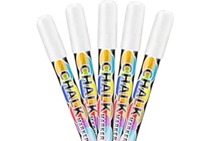 ABARNOM Rotuladores de Tiza Líquida [PACK 5 UNIDADES] para Negocios: Rotuladores Tiza Liquida para Pizarra Negra, Rotuladores Tiza Liquida para Cristal, Rotuladores de Tinta Liquida, Tiza Liquida Blanca