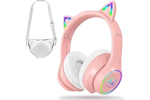 LOBKIN Kinder Kopfhörer mit Tasche, Kopfhörer Kabellos und Kabel Bluetooth 5.4 für Kinder, mit RGB LED-licht Katzenohren Headset,Faltbar Einstellbar Over Ear Kopfhörer für Schule, Reisen