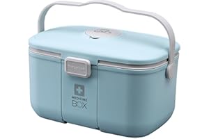 Homavit Medikamenten aufbewahrungsbox, Hausapotheke Schrank, 2 Ebenefür den Hausgebrauch Medizinkoffer, Geeignet für Notfallmedikamente, Gadgets, Kosmetika,28x17x18cm(blau)