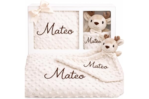Pack Manta con Doudou Personalizados Regalo Recien Nacidos Nombre Bordado | Manta extra suave y doudou a juego con nombre bordado para acompañar al bebé con confort y un recuerdo inolvidable