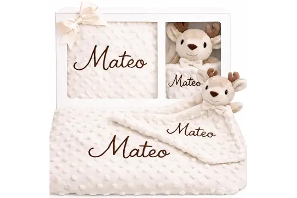 Pack Manta con Doudou Personalizados Regalo Recien Nacidos Nombre Bordado | Manta extra suave y doudou a juego con nombre bordado para acompañar al bebé con confort y un recuerdo inolvidable