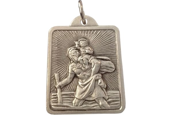 SAINT CHRISTOPHERMEDAL - PATRON SAINTS OF DRIVERS - Tillverkad I HÖG FÖRLÄNDRING I antik italiensk stil - 100 % TILLVERKAD I ITALIEN, Medium, Sterlingsilver