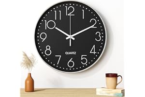 Uootach Zegar ścienny, 30 cm (12 cali), nowoczesny zegar ścienny, cichy mechanizm kwarcowy, minimalistyczny design, nowoczesny, czarny, do salonu, kuchni, biura, sypialni (srebrny charakter)