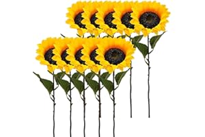 Aisamco 10 sztucznych słoneczników, sztuczne kwiaty z 1 kwiatem i 2 liśćmi, 45 cm długości, sztuczne kwiaty, do domu, na wesele, do dekoracji