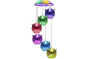 WINBST Carillons à vent solaire pour extérieur, en cristal transparent, motif hibou solaire, lumière étanche, changement de couleur, décoration extérieure pour terrasse, balcon, jardin