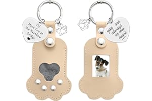 SHANDADDY 2er Set Pfotenabdruck-Schlüsselanhänger,Taschenanhänger,Haustier-Erinnerung,Foto und Haaraufbewahrungstasche,Handgefertigt aus Vollnarbenleder,Emotionales Gedenkgeschenk für Hunde,Katzen (cremeweiß)