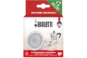Bialetti Ricambi, Includes 3 Gaskets and 1 Plate, Compatible with Moka Express, Fiammetta, Break, Happy, DAMA, Moka Timer and Rainbow (6 Cups) BIA640308