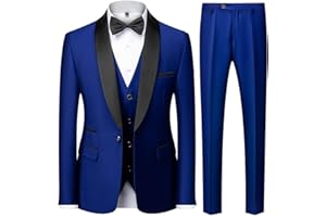 KUDMOL Costume Homme 3 pièces Mariage Slim Fit Smoking d'affaires à Un Bouton Men Suits 3 Piece Couleur Unie pour Fête Confort Blazer Veste et Pantalon Gilet