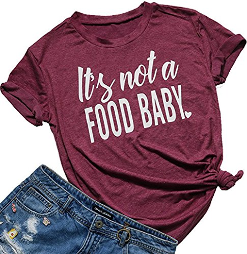 FANTIGO Femme Chemise Maman Mignonne Décontracté à Manches Courtes It's Not a Food Baby Funny Letter Thème Impression