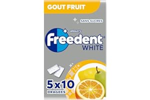 FREEDENT WHITE - Chewing Gum Sans Sucre - Goût Fruit - 5 Paquets de 10 Dragées - 70g