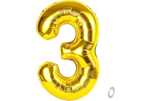 Balorise 40 Zoll Aluminium Luftballon Gold Zahl 3, Helium Unterstützt, Ballon Nummer 0-9, 10-100 (101cm), große Folienballons Dekoration für Geburtstagsfeier, Hochzeit, Jubiläum