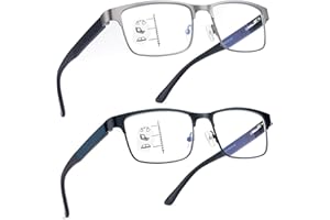 Missfive 2 Pack Gleitsichtbrille Herren Metall Multifokale Blaulichtfilter Halbrahmen Gleitsicht Lesebrille Mit Federscharniere (Schwarz&Gunmetal, Nähe-Mittlere Entfernung, 2.0x)