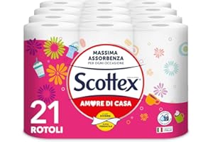 Scottex Amore di Casa, Carta da Cucina, 21 Rotoli da 68 Strappi, Carta Assorbente, Rotoloni carta per la Cura di Casa e cucina