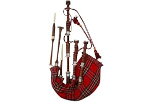 TIDONEAM Gaita escocesa Rosewood color natural con plata Plain Mounts libre Tutor libro, bolsa de transporte, Drone, juncos