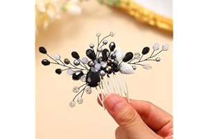 Edary Pettine per capelli da sposa nero con perline di cristallo, stile retrò, pettine laterale per matrimonio, accessorio per capelli da sposa, per donne e ragazze