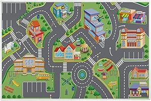 Starnearby Tapis d'activité Bébé en Velours Cristal - Circuit/Plan de Ville Antidérapant - Cadeau