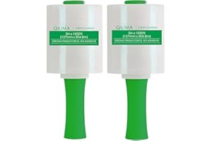 QILIMA Industrial Clear Stretch Wrap Film with Handle 12.7 cm x 304.8 m 80 Gauge for Pallet Wrap,Packaging for Removals, Industrial & Warehouse Use Heavy Duty Shrink Film, 2 Pack Green