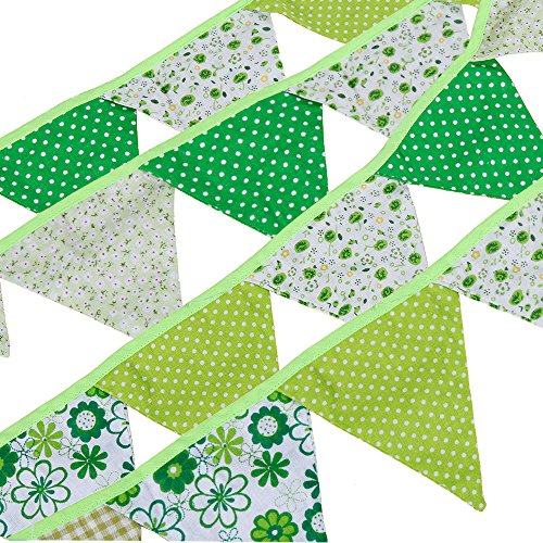 Faburo 24pc Schöne Stoff Wimpel, 2*2 Meter Girlande Wimpelkette Grün Bunting Banner für Draußen Kinderzimmer Geburtstag Weihnachten - 2
