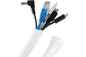 Nutabevr 13mm Guaina Cavi Self-closing, 3 m Raccogli Cavi Nascondi ,Flessibile Intrecciata per TV/Computer Ufficio Casa Auto, bicicletta Bianco