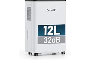 OKYUK Luftentfeuchter Elektrisch 12L mit Digitaler Luftfeuchtigkeitsanzeige, Luftentfeuchter für Zuhause 40m² mit automatischer Abschaltung, ideal für Wohnmobil, Badezimmer, Keller (12L Weiß)