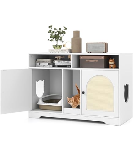 COSTWAY Kattenkast, kattenbak met dubbele deuren en
