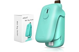 AOUVT Mini Folienschweißgerät，2 in 1 Bag Sealer mit Cutter，Tragbarer Mini-Versiegeler，Manueller Beutelverschließer für Plastiktüten，Kartoffelchipbeutel，Lebensmittelaufbewahrung，Snacks