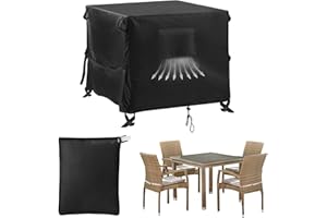 Cunsieun Garden Furniture Covers, 420D Oxford Fabric, Waterproof, Weather Resistant, Rip-Proof, Anti-UV, Fade Resistant Outdoor Patio Table Cover with Adjustable Velcro Strap & Air Vent(200*200*90cm)