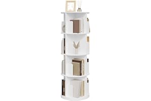 ‎EUGAD EUGAD drehbares Bücherregal 360 Grad, 4 Ebenen 16 Fächer, Standregal, Drehregal, Büroregal, Dekoregal, Lagerregal, für Wohnzimmer Schlafzimmer Büro Kinderzimmer, weiß, φ44xH127,4 cm 0044SHG