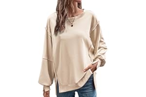 OLIPHEE Mujer Sudadera Vintage con Paneles Cuello Redondo Manga Larga Sudadera De Color Liso para Elegancia Casual Streetwear Primavera Otoño