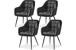 ‎ELUCHANG ELUCHANG Esszimmerstühle 4er Set, Samtstoff, Moderne Küchenstuhl Polsterstuhl mit Armlehne, 150 kg belastbar, Sessel Bequem, Wohnzimmerstuhl, Loungesessel für Esszimmer, Wohnzimmer, Dunkelgrau