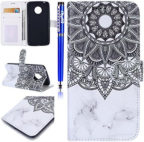 Moble Phone Case for Moto G5 Leather,Moto G5 Leather Flip Wallet Case,EUWLY Ultra-Slim Thin Embossed Varnish Leather Case Book Style Flip Cover Stand Magnetic Closure PU Leather Wallet Flip Cover Case Card Slot Banknotes Pocket Hand Strip Anti-Shock Anti-Scratch Protective Case for Moto G5 + 1 x Stylus Pen - Marble Mandala