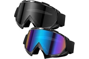 HuoBi Motorcycle Goggles，ATV Dirt Bike Anti Scratch Motocross UV400 Protect Bendable Eyewear Off Road Dust proof Anti Fog Riding Goggles with Adjustable Strap &Color Lens Adults' Cycling Motocross